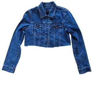 Abercrombie & Fitch Womens Reworked Cropped Fray Hem Denim Trucker Jean Jacket M